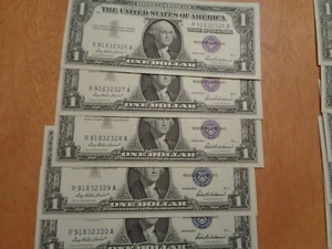 (5) Sequential CU 1957 $1 Silver Certificates R-A Block (326-330) - Picture 1 of 3