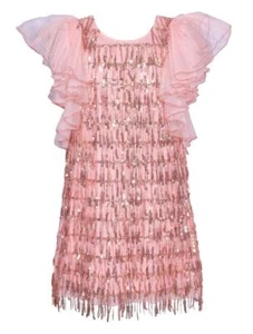 NEW Bonnie Jean Girls Size 8 "PINK DANGLING SEQUINS" Chiffon Sleeve Dress NWT - Picture 1 of 5