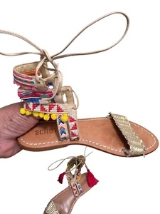 Schutz Women's Boho Gladiator Sandals With Woven Strap & Colorful Tassel Details - Picture 1 of 10