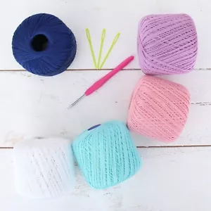 100% Pure Cotton Crochet Thread Set- Size 10 - Cupcake Colors - 5 50g Balls - Picture 1 of 12