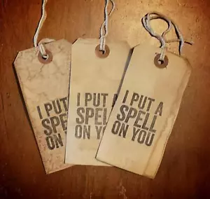 SET of 3 Lg. Primitive Hang Tags I Put A Spell On You Halloween Hang Tags - Picture 1 of 1