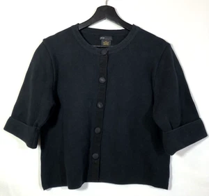 Navy Blue Cardigan Sweater Cuffed Half Sleeve Button-Down Knit Black Trim XL - Picture 1 of 8