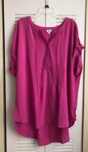 Avenue Women's 26/28  Short Sleeve Pink Pleated Blouse Button Front ~EUC~ - Picture 1 of 5
