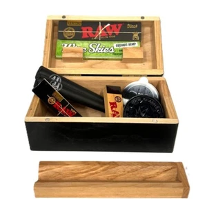 Black Rolling Box Geschenkset RAW Rolling Papers Kegelhalter Grinder Tips Set - Bild 1 von 8