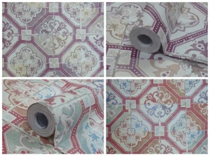 Fond d'écran rustique carrelage sur un rouleau - style français - shabby chic - vinyle lavable  - Photo 1 sur 8