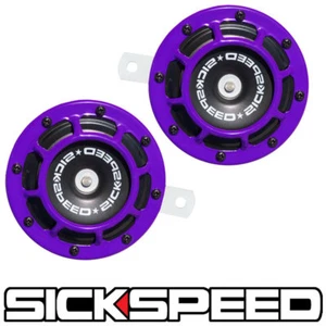 SICKSPEED 2PC PURPLE SUPER LOUD COMPACT ELECTRIC BLAST TONE HORN TRUCK 12V P24 - Picture 1 of 1