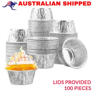 100Pcs Cake Tools Pudding Cake Aluminum Foil Baking Cups Cupcake Cup with Lids - Picture 1 of 6