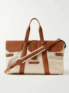 $5500 BRUNELLO CUCINELLI Leather-Trimmed Nylon Holdall Beige Duffle Shoulder - Picture 1 of 6