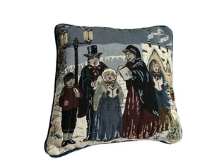 Vintage Christmas Carolers Needlepoint Tapestry Throw Pillow Decor 10” - Picture 1 of 6