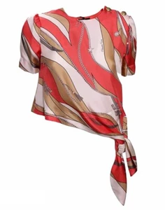 NWT Elisabetta Franchi scarf tie chain print silk top P3104 - Picture 1 of 5