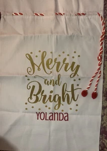 Santa Gift Sack Merry And Bright Graphic Personalized With Name Yolanda - Picture 1 of 5