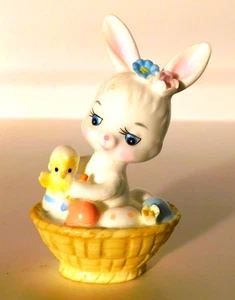 Vtg. Napcoware Easter Bunny Rabbit in Basket with Chick Figurine 3 1/4" - Picture 1 of 3