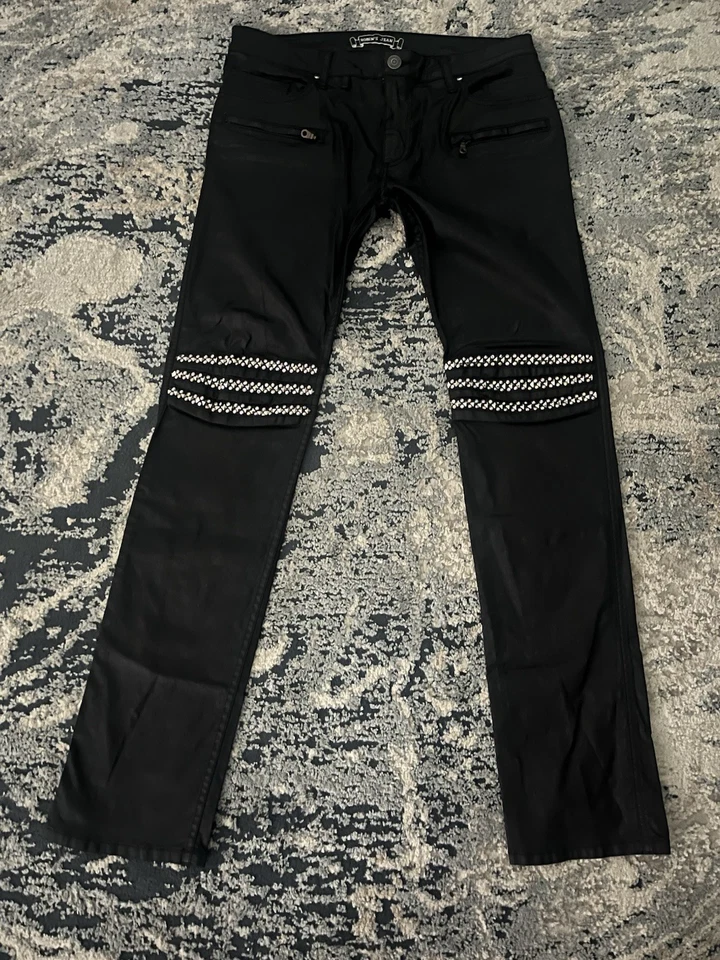 Hombre Cuero Negro Robin's Jeans Alas de Ángel Llavero De Colección Talla 34 Foto 1 de 4