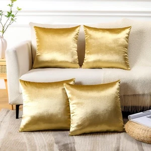 Set of 4 Decorative Throw Pillow Covers Soft Velvet Solid Square Pillow Cases... - Picture 1 of 8