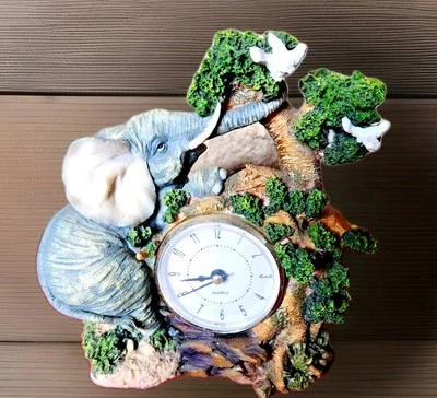 Elephant with Birds Decorative Desk Clock - Works / Batteries Included 6 x 7 x 3 - Image 1 of 3