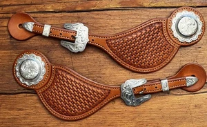 SUPERBO TIMBRO CESTINO ARGENTO MONTATO UOMO COWBOY SPERONI CINTURINI DI TONY OF NEVADA - Foto 1 di 5