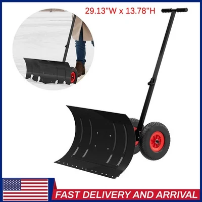 29"W Snow Shovel with Wheels, Heavy Duty Snow Pusher for Driveway & Snow Removal - Image 1 of 4
