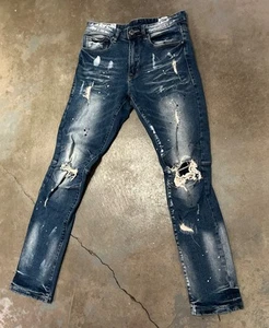Smoke Rise Jeans Mens 30x32 Blue Slim Grey Tapered Fit Light Wash Denim - Picture 1 of 18