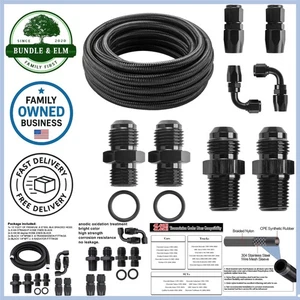 AN6 Transmission Cooler Line Kit Black Nylon Braided Hose for 4L60E 4L65E - Foto 1 di 9