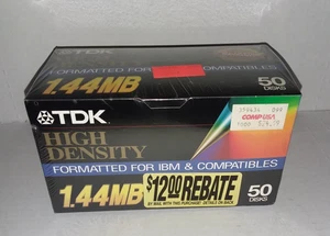 New Sealed Old Stock TDK 1.44MB High Density 3.5" Floppy Disk 50 Pack IBM - Bild 1 von 5
