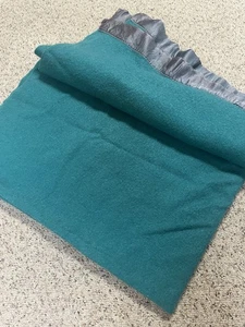 Vintage Penney’s Teal Wool Blanket with Silk Edging Twin Size - Picture 1 of 5