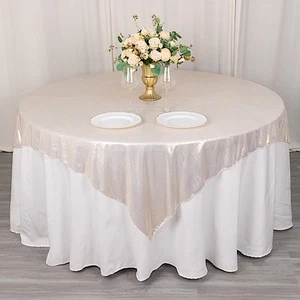 72" x 72" BEIGE Polyester Square TABLE OVERLAY Glitter Sequin Dots Party Events - Picture 1 of 8