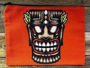 Kleine Leinwand Zubehör Etui Reißverschluss tragbar orange Tiki Holzmaske hawaiianisch RTS - Bild 1 von 1