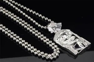 .925 Sterling Silver Diamond Jesus Face Piece Head Pendant with Chain 0.25 Ct - Picture 1 of 6