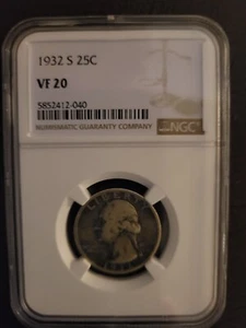 1932-S 25C NGC VF 20 WASHINGTON QUARTER - Picture 1 of 6