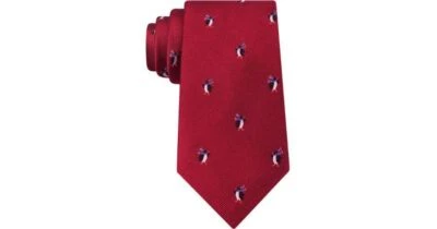 Corbata de seda clásica Tommy Hilfiger Holiday Penguin Club roja precio de venta sugerido por el fabricante 65 USD nueva con etiquetas Foto 1 de 4