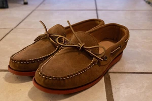 Quoddy 7.5E Whiskey Brown Suede Leather Camp Mocs Canoe Shoes - Picture 1 of 6