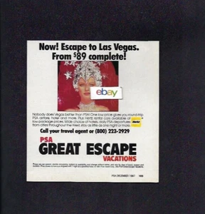 PSA PACIFIC SOUTHWEST GREAT ESCAPE VACATIONS TO LAS VEGAS 1987 AD - Bild 1 von 1