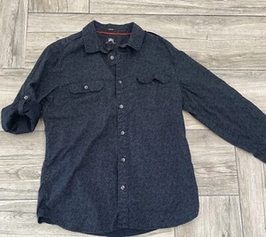 Rock & Republic Roll Cuff Sleeves Button Down Shirt Size Large Black STRETCH - Picture 1 of 4