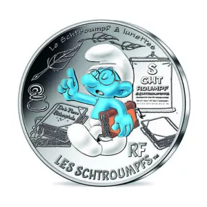 Frankreich 10 Euro Silber 2020 Brainy Die Schlümpfe Farbmünze Cartoon 00398 - Bild 1 von 3