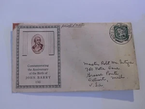 Vintage FDC First Day Cover United States Birth Of John Barry 1745 - Picture 1 of 2