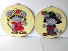 Lot Of 2 Embroidery Hoop Art Crochet Wall Art Mice couple Completed Art Wood F1