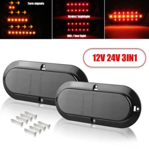 2X Oval Stop LED Turn Tail Brake Lights Flowing DRL Trailer Truck RV Amber+Red - Picture 1 of 14