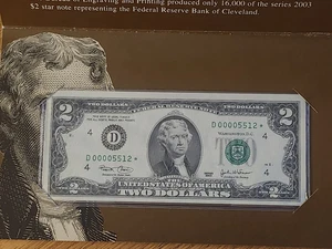 2003 $2 BEP STAR NOTE CLEVLAND DISTRICT "ONLY" 16k PRINTED D00005512* - Picture 1 of 5
