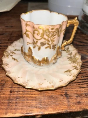 LIMOGES T&V DOS TONOS LEVANTADOS FLORES DORADAS FLORALES TAZA DE TÉ Y PLATILLO Foto 1 de 4