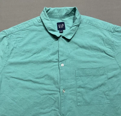 Camisa DE COLECCIÓN Gap Para Hombres XL Extra Grande Lino Rayón Bolsillo Turquesa Verde azulado Aqua Y2K Foto 1 de 4