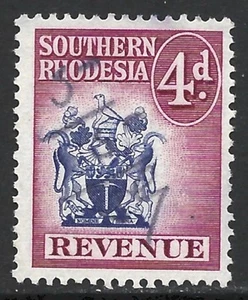 Southern Rhodesia 1954 Arms Revenue 4d Barefoot #30 Fine Used - Picture 1 of 1