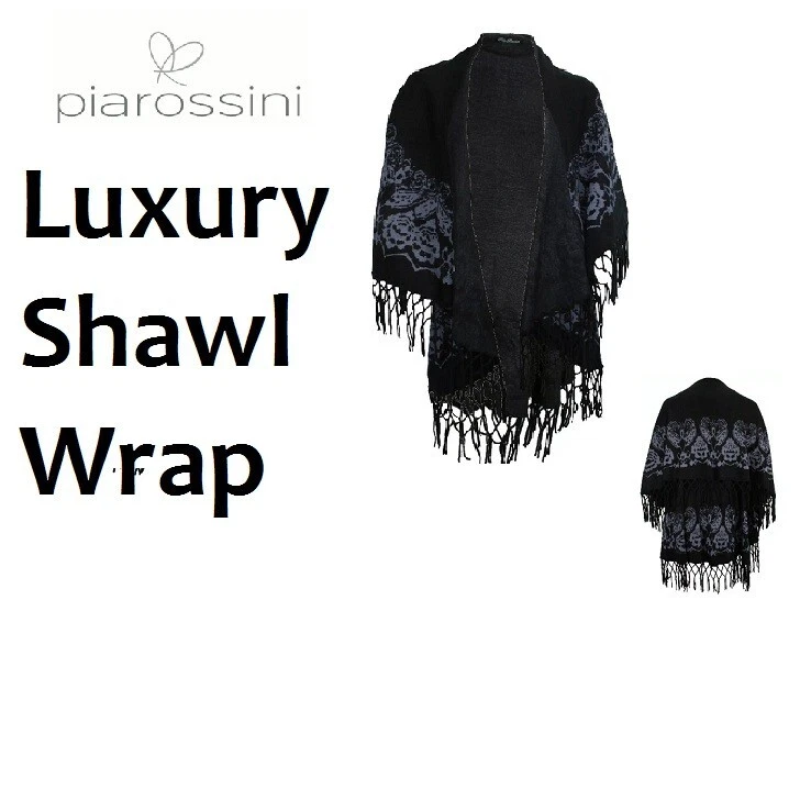 Damen Schal Wickel Poncho Pia Rossini schwarz, NEU Einheitsgröße bis UK Kleid 14