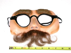 Vintage Rubber Half Mask Halloween Costume Mask Huge Brown Mustache & Glasses - Picture 1 of 7