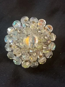 Vintage Clear Glass Crystal Beaded Flower Pin Brooch - Picture 1 of 1