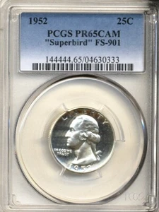 1952 WASHINGTON QUARTER PCGS PR65CAM FS-901 SUPERBIRD CAMEO - Picture 1 of 6
