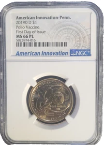 ๐บ๐ธ 2019-D NGC MS-66 PENNSYLVANIA AMERICAN INNOVATION DOLLAR Polio Vaccine - Picture 1 of 3