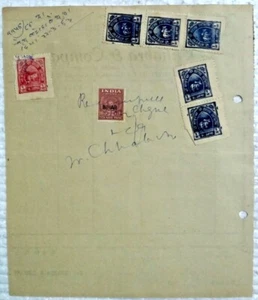 INDIA BIHAR 10 NAYA PAISA INGRESOS Y MEDIA ANNA SELLO EN RECIBO RARO CONJUNTO DE 2 - Imagen 1 de 4