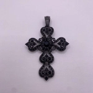 Large Statement Cross Pendant Charm Dark Bohemian Garnet Gemstones - Picture 1 of 6