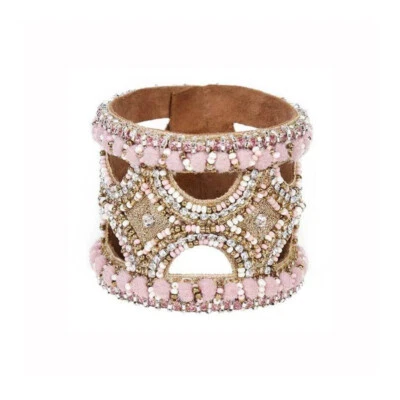 Anthropologie Deepa Gurnani crystal pom pom suede Keiko Cuff Bracelet - Image 1 of 4