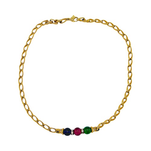 Collana girocollo Christian Dior catena oro perline sfere cristallo vintage Gripoix